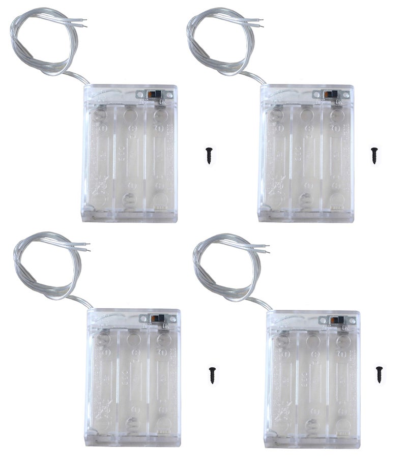 LAMPVPATH (Pack of 4) 3 AA Battery Holder with Switch, 4.5V Battery Holder with Switch, 3X 1.5V AA Battery Holder with Leads and Switch - Transparent - Image 1